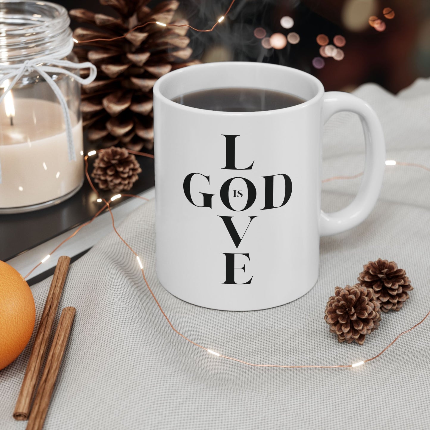 "God Is Love" Cross White Coffee Mug