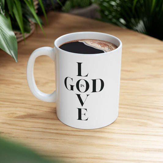 "God Is Love" Cross White Coffee Mug